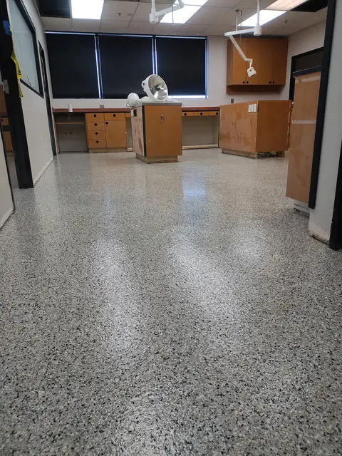 Decorative flake floor in a laboratory